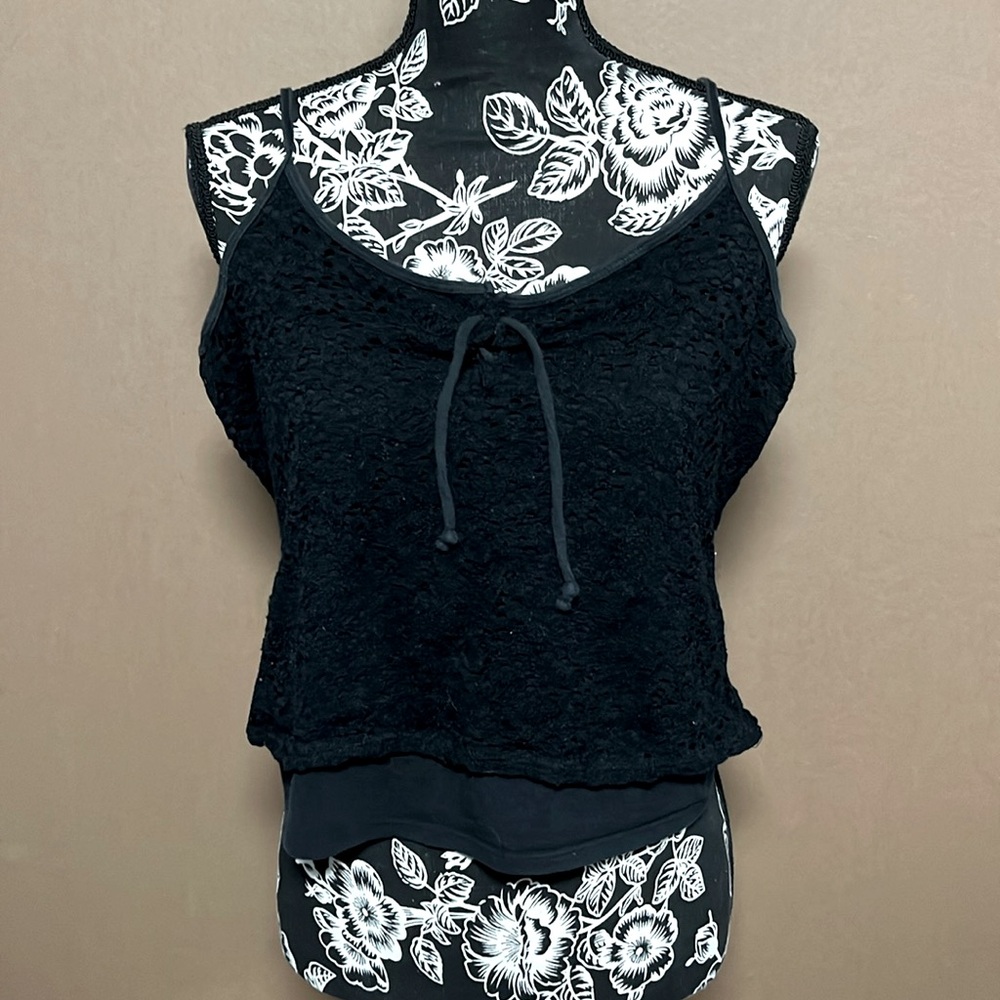 Hollister XL black double layered lace spaghetti strap top
